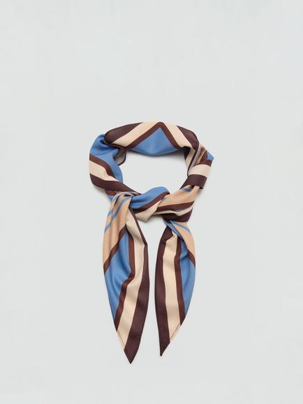 Mango Stripe Square Scarf, Blue - view 2, Blue