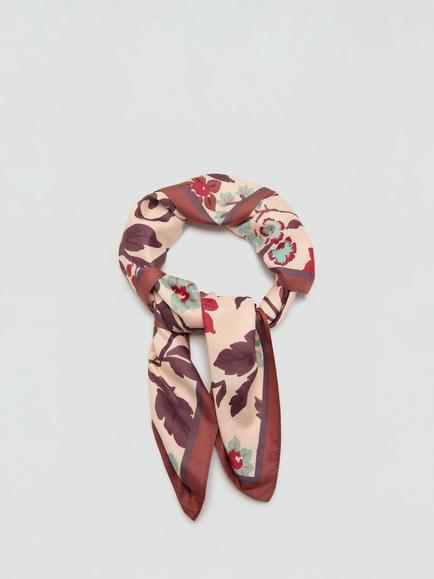 Mango Floral Square Scarf, Brown - view 2, Brown