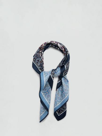 Mango Paisley Square Scarf, Navy - view 2, Navy