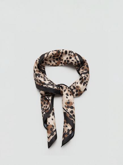 Mango Animal Print Square Scarf, Brown - view 2, Brown