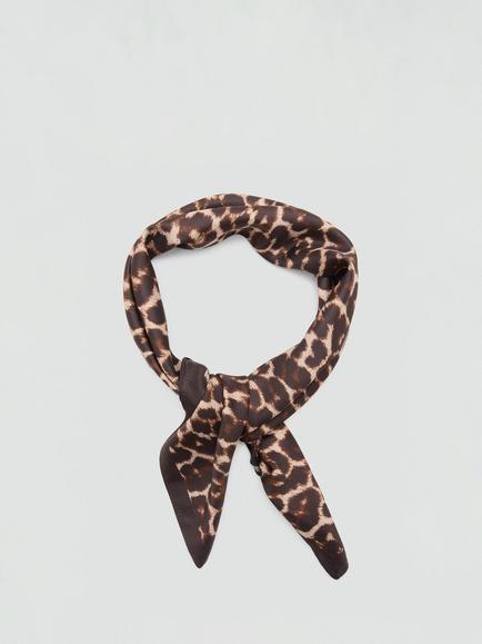 Mango Leopard Print Square Scarf, Brown - view 2, Brown