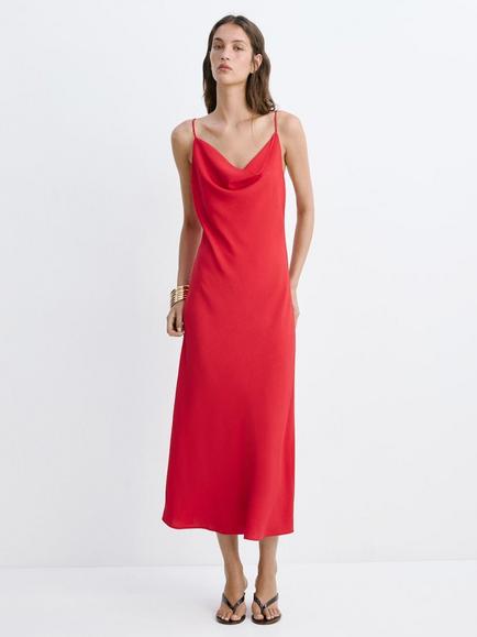 Mango Maxi Slip Dress, Red