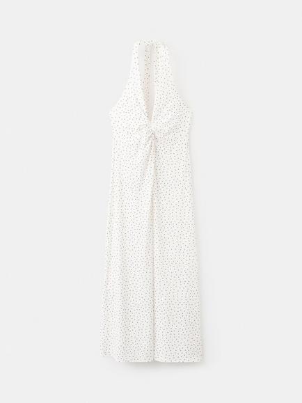 Mangp Polka Dot Halterneck Maxi Dress, Raw, Raw