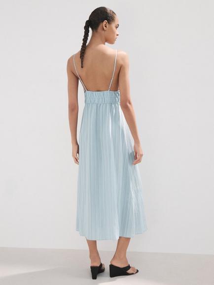 Mango Stripe V-Neck Midi Dress, Sky Blue - view 2, Sky Blue