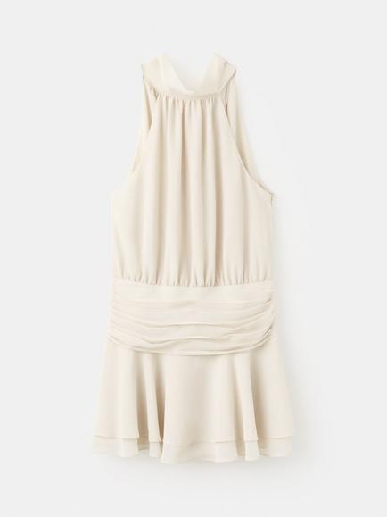Mango Halterneck Pleated Mini Dress, Raw, Raw