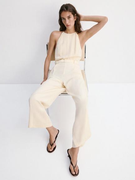 Mango Halterneck Sleeveless Jumpsuit containing TENCEL™ Lyocell, Raw, Raw