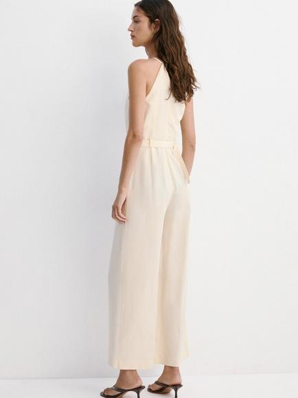 Mango Halterneck Sleeveless Jumpsuit containing TENCEL™ Lyocell, Raw - view 2, Raw