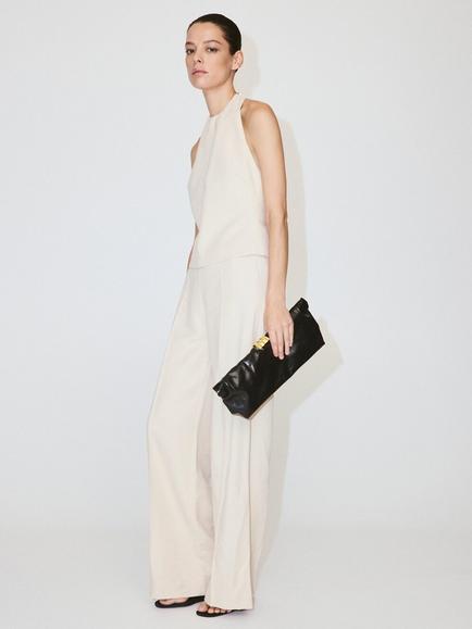 Mango Halterneck Jumpsuit, Beige, Beige