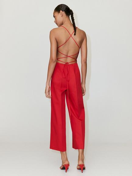 Mango Linen Blend Wide Leg Jumpsuit, Red - view 2, Red