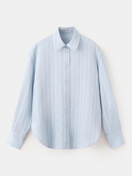 Mango Stripe Long Sleeve Shirt, Blue, Blue