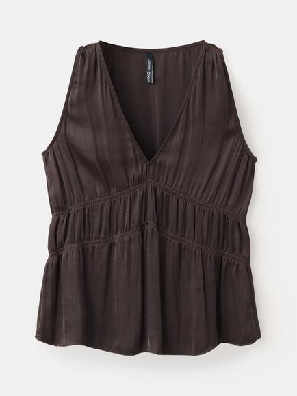 Mango V-Neck Sleeveless Blouse, Brown, Brown