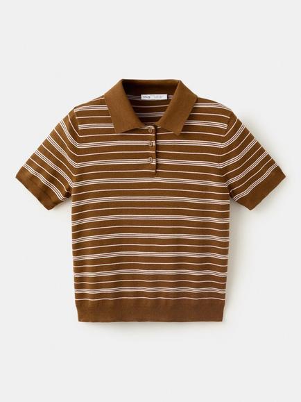 Mango Stripe Short Sleeve Jumper, Caramel, Caramel