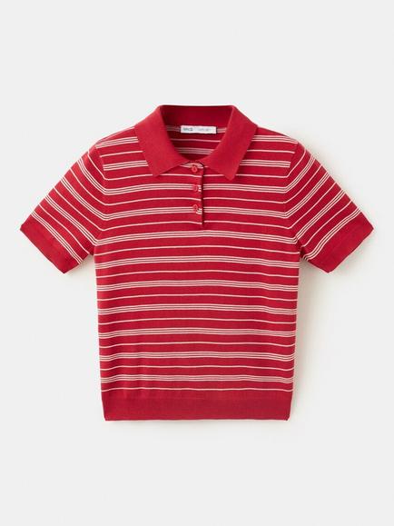 Mango Stripe Short Sleeve Jumper, Red, Red