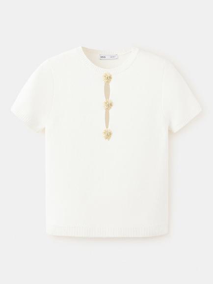 Mango Embellished Short Sleeve Jumper, Raw, Raw