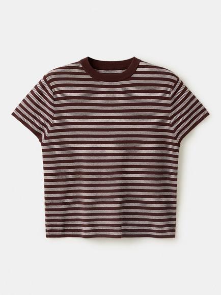 Mango Stripe Short Sleeve Jumper, Chocolate, Chocolate