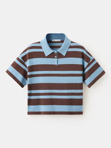 Mango Stripe Polo Shirt, Sky Blue, Sky Blue