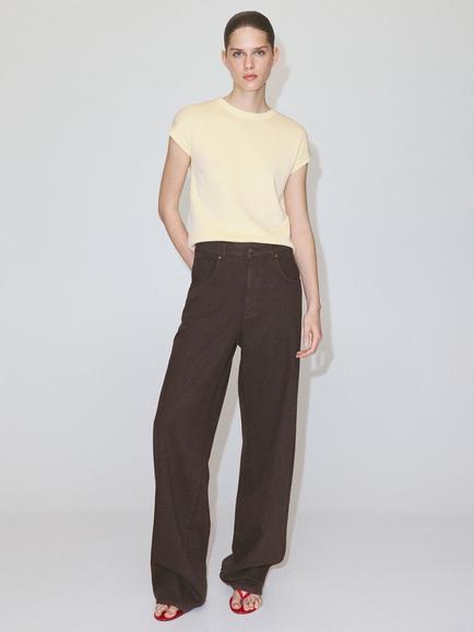 Mango Crew Neck T-Shirt, Pastel Yellow, Yellow
