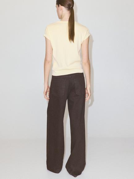 Mango Crew Neck T-Shirt, Pastel Yellow - view 2, Pastel Yellow