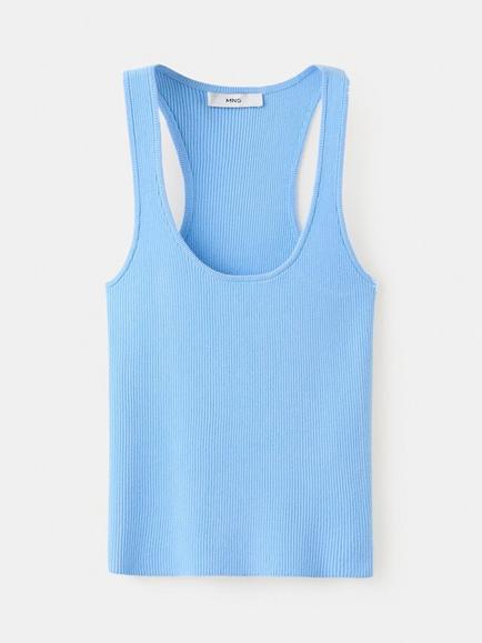 Mango Scoop Neck Sleeveless Top, Sky Blue, Sky Blue