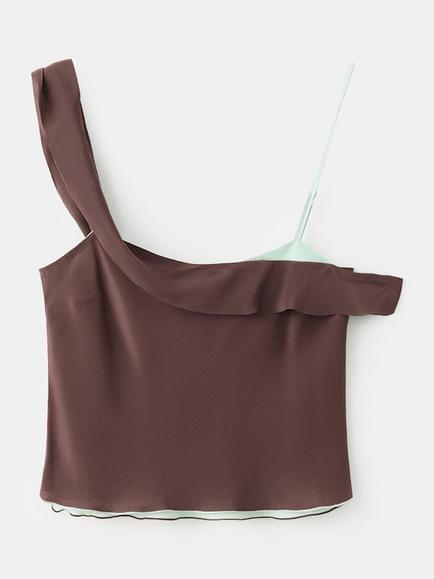 Mango Asymmetric One-Shoulder Camisole Top, Brown, Brown