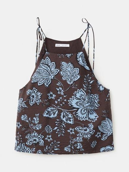 Mango Floral Halterneck Camisole Top, Brown, Brown