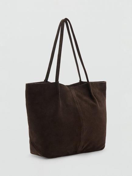 Mango Suede Tote Bag, Chocolate - view 2, Chocolate