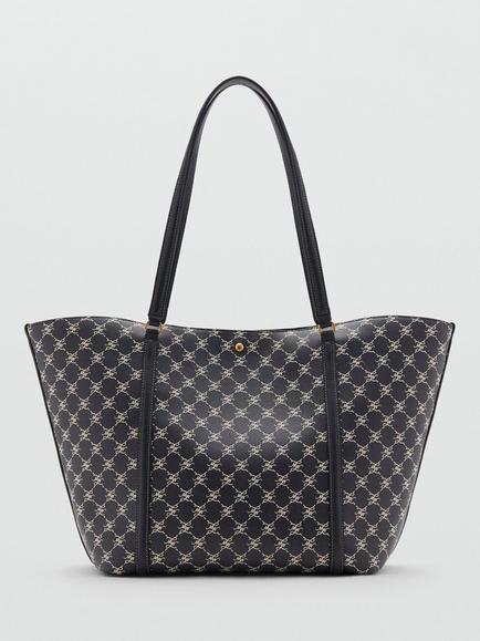 Mango Porta Monogram Shopper Tote Bag, Navy