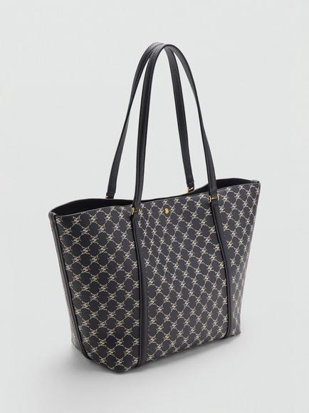 Mango Porta Monogram Shopper Tote Bag - view 2, Navy