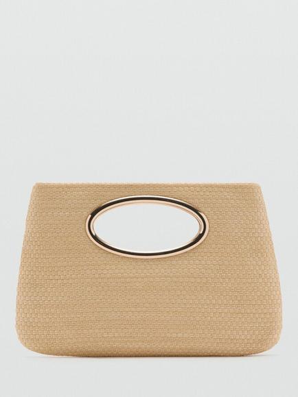 Mango Amina Circular Handle Clutch Bag, Beige, Beige