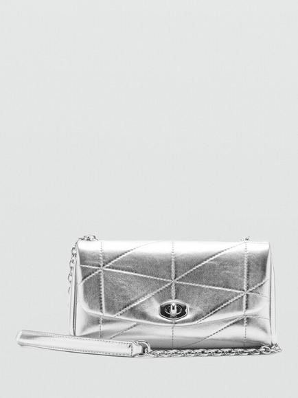 Mango Stitch Quilted Cross Body Bag, Silver