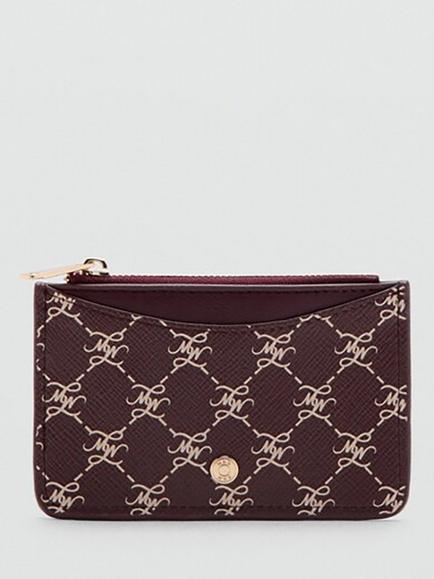 Mango Monogram Print Card Holder, Bordeaux, Bordeaux