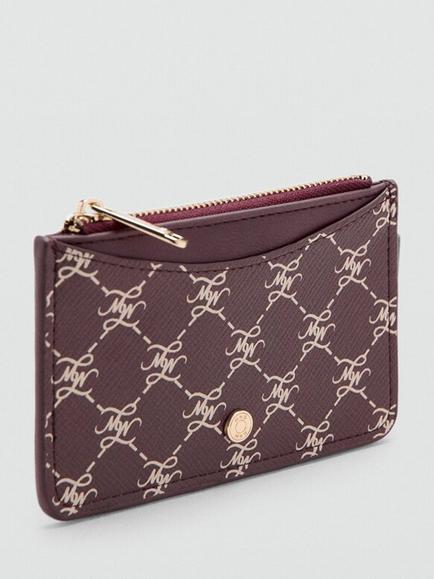 Mango Monogram Print Card Holder, Bordeaux - view 2, Bordeaux