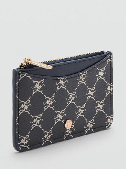Mango Monogram Print Card Holder, Navy - view 2, Navy