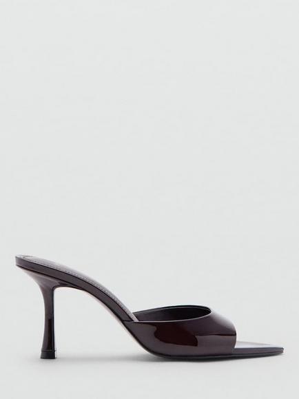 Mango Patent Pointed Peep Toe Mule Sandals, Bordeaux, Bordeaux