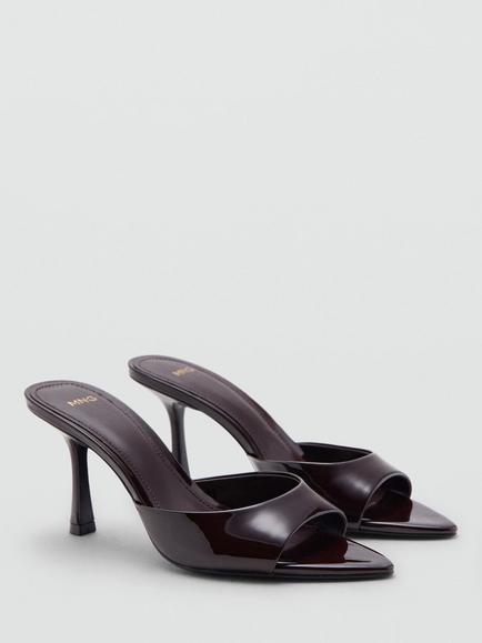 Mango Patent Pointed Peep Toe Mule Sandals, Bordeaux - view 2, Bordeaux