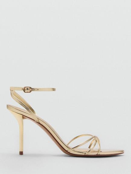 Mango Stiletto Heel Ankle Buckle Strappy Sandals, Gold, Gold