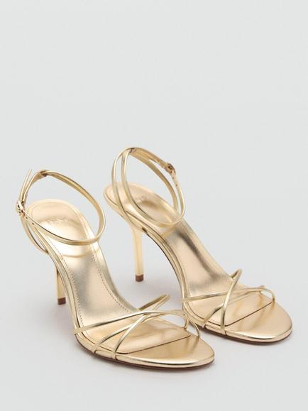 Mango Stiletto Heel Ankle Buckle Strappy Sandals, Gold - view 2, Gold