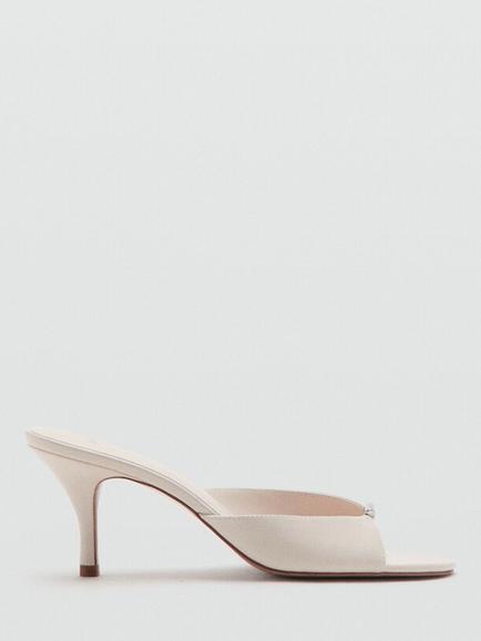 Mango Kitten Heel Open Toe Metallic Detail Mule Sandals, Raw