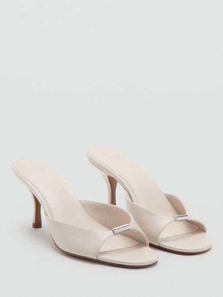 Mango Kitten Heel Open Toe Metallic Detail Mule Sandals - view 2, Raw