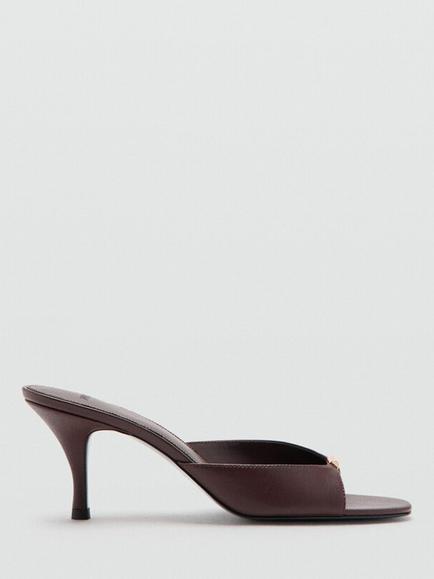 Mango Kitten Heel Open Toe Metallic Detail Mule Sandals, Bordeaux
