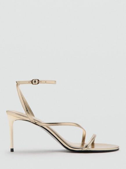 Mango Stiletto Heel Ankle Buckle Cross Strap Sandals, Gold, Gold