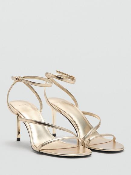 Mango Stiletto Heel Ankle Buckle Cross Strap Sandals, Gold - view 2, Gold
