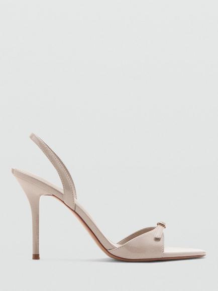 Mango Stiletto Heel Buckle Bow Slingback Sandals, Natural