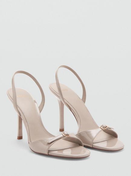 Mango Stiletto Heel Buckle Bow Slingback Sandals - view 2, Natural