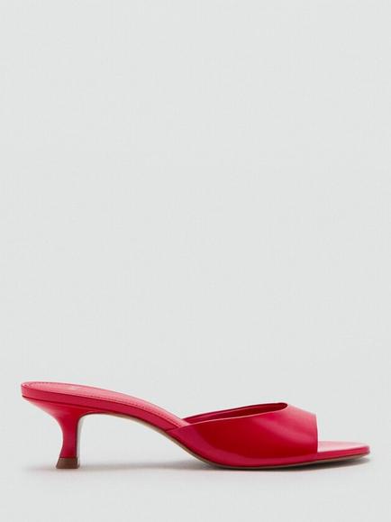Mango Kitten Heel Open Toe Mule Sandals, Red, Red