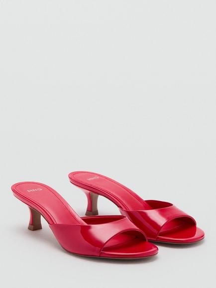 Mango Kitten Heel Open Toe Mule Sandals, Red - view 2, Red