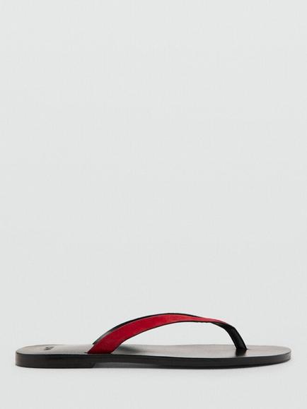 Mango Leather Thong Flip Flops, Red, Red