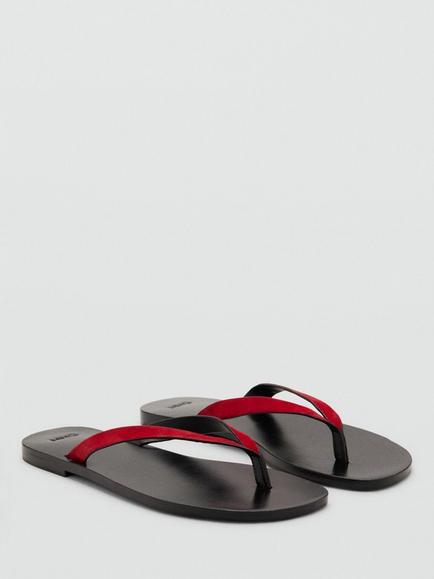 Mango Leather Thong Flip Flops, Red - view 2, Red