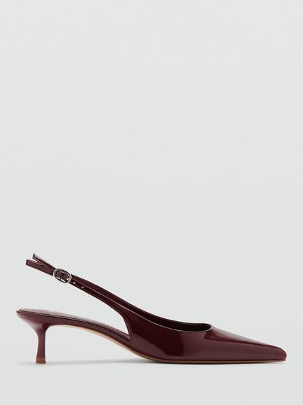 Mango Zapato Kitten Heel Pointed Toe Slingback Court Shoes, Bordeaux