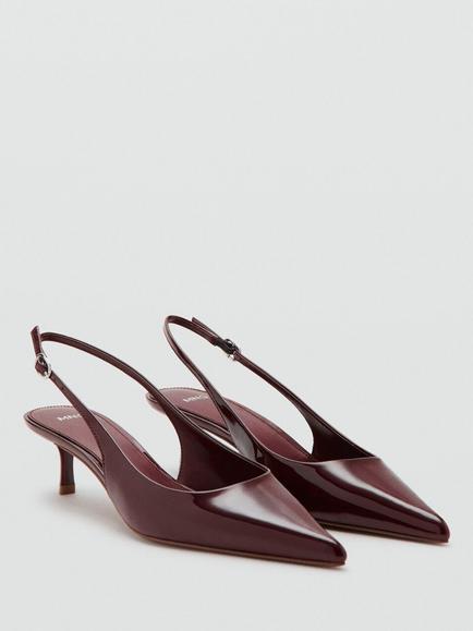 Mango Zapato Kitten Heel Pointed Toe Slingback Court Shoes - view 2, Bordeaux